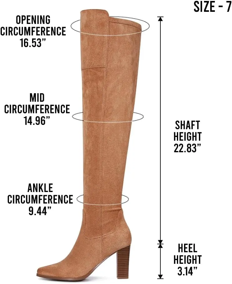 Thigh High Boots, Over The Knee, Brown Suede Block Heel Pointed Toe Stretch Sexy Boots For Women, Fall 2024