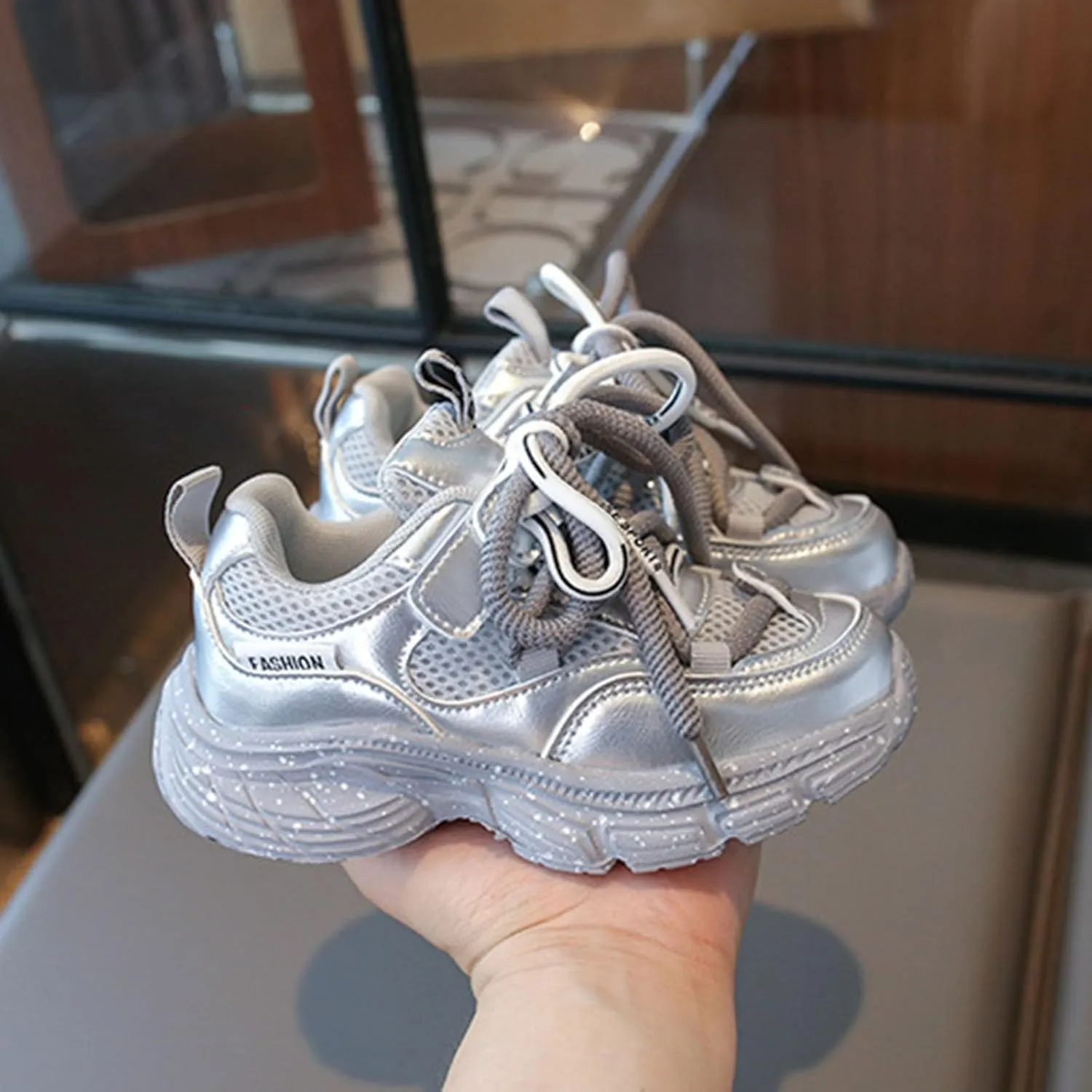 Toddler Kids Chunky Sneakers Fashion Platform White Leather Casual Dad Shoes Comfortable Wedge Walking Sport Sneakers