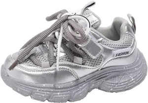 Toddler Kids Chunky Sneakers Fashion Platform White Leather Casual Dad Shoes Comfortable Wedge Walking Sport Sneakers