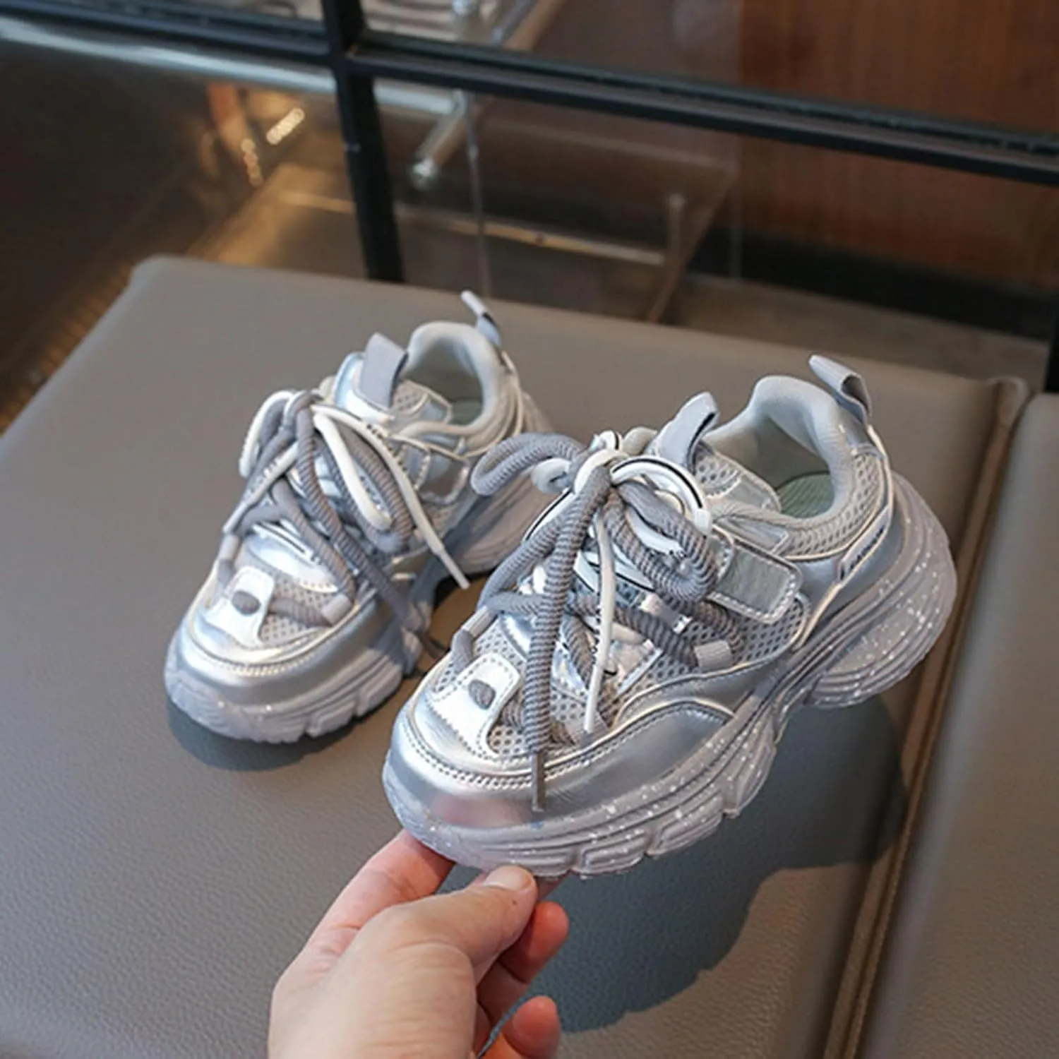 Toddler Kids Chunky Sneakers Fashion Platform White Leather Casual Dad Shoes Comfortable Wedge Walking Sport Sneakers