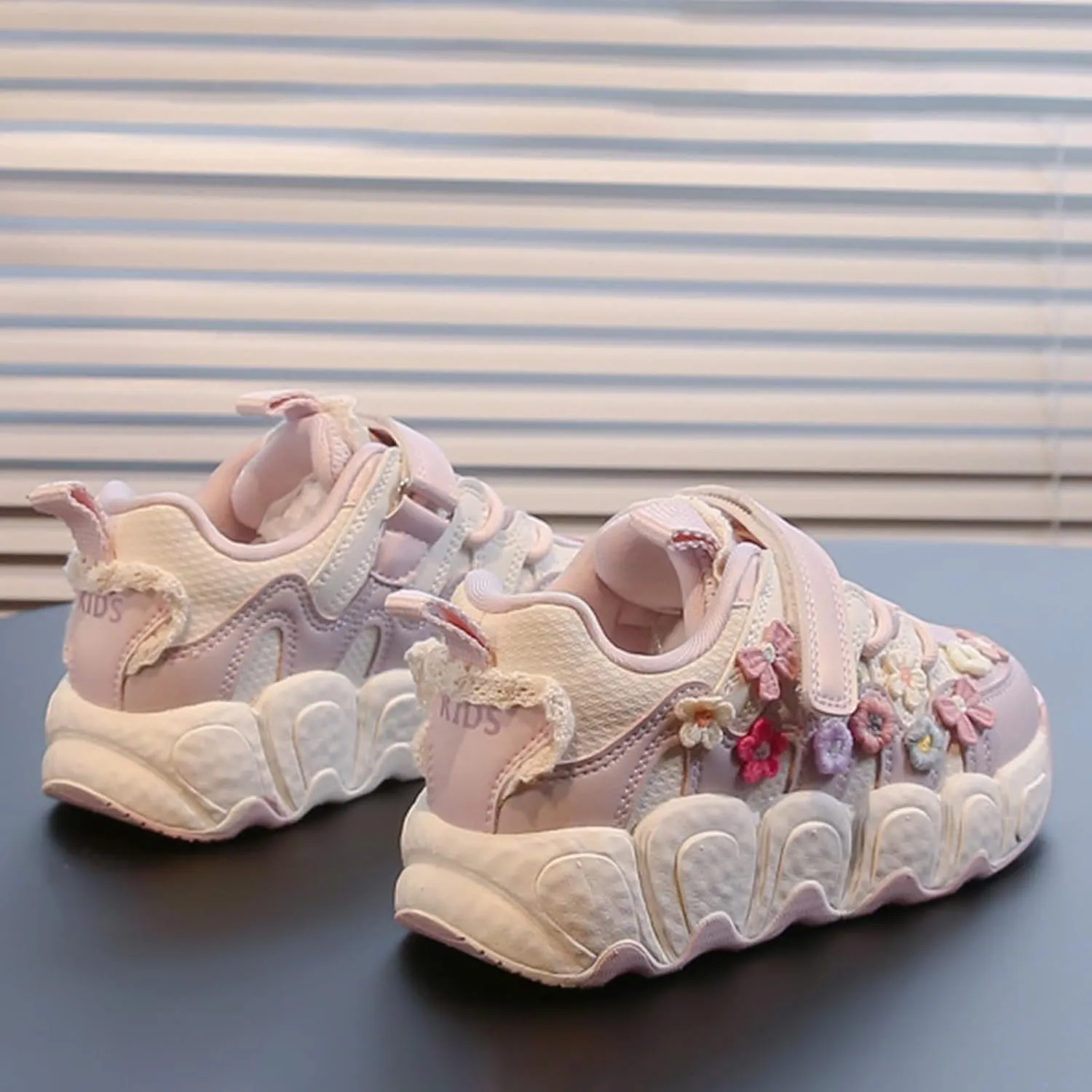 Toddler Kids Lace-Up Chunky Platform Sneakers Round Toe Low Top Breathable Dad Shoes Comfortable Non-Slip Sport Shoes