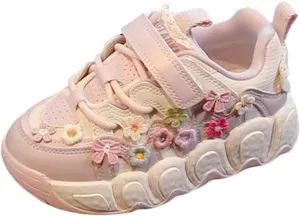 Toddler Kids Lace-Up Chunky Platform Sneakers Round Toe Low Top Breathable Dad Shoes Comfortable Non-Slip Sport Shoes