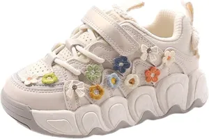 Toddler Kids Lace-Up Chunky Platform Sneakers Round Toe Low Top Breathable Dad Shoes Comfortable Non-Slip Sport Shoes