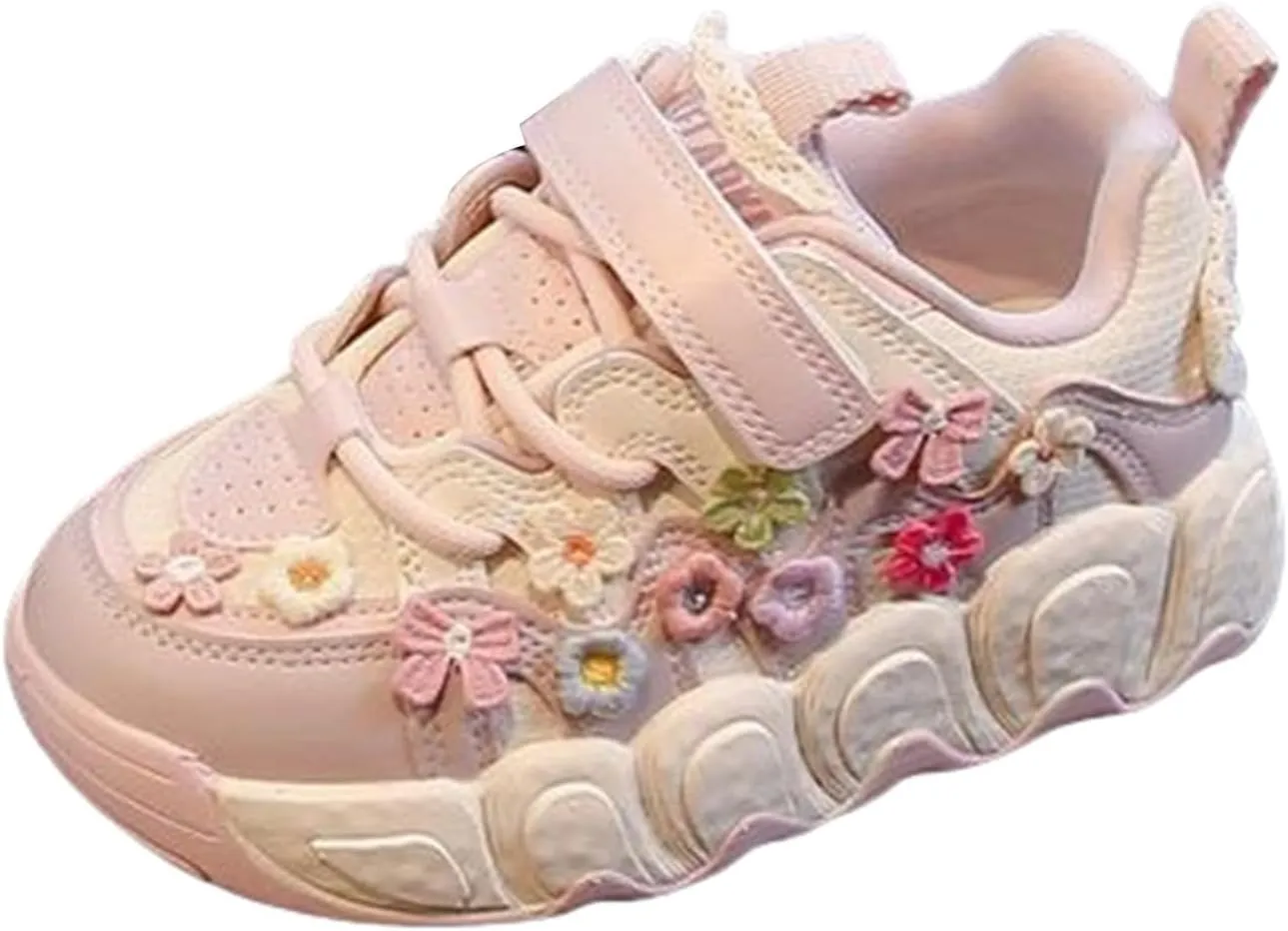 Toddler Kids Lace-Up Chunky Platform Sneakers Round Toe Low Top Breathable Dad Shoes Comfortable Non-Slip Sport Shoes