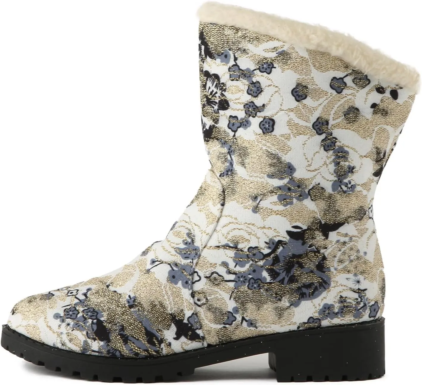 Trendy Printed Warm Boots for Women Fleece Lined Mid Calf Cold Proof Boots Slip On Winter Womens Snow Boots