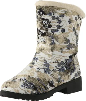 Trendy Printed Warm Boots for Women Fleece Lined Mid Calf Cold Proof Boots Slip On Winter Womens Snow Boots