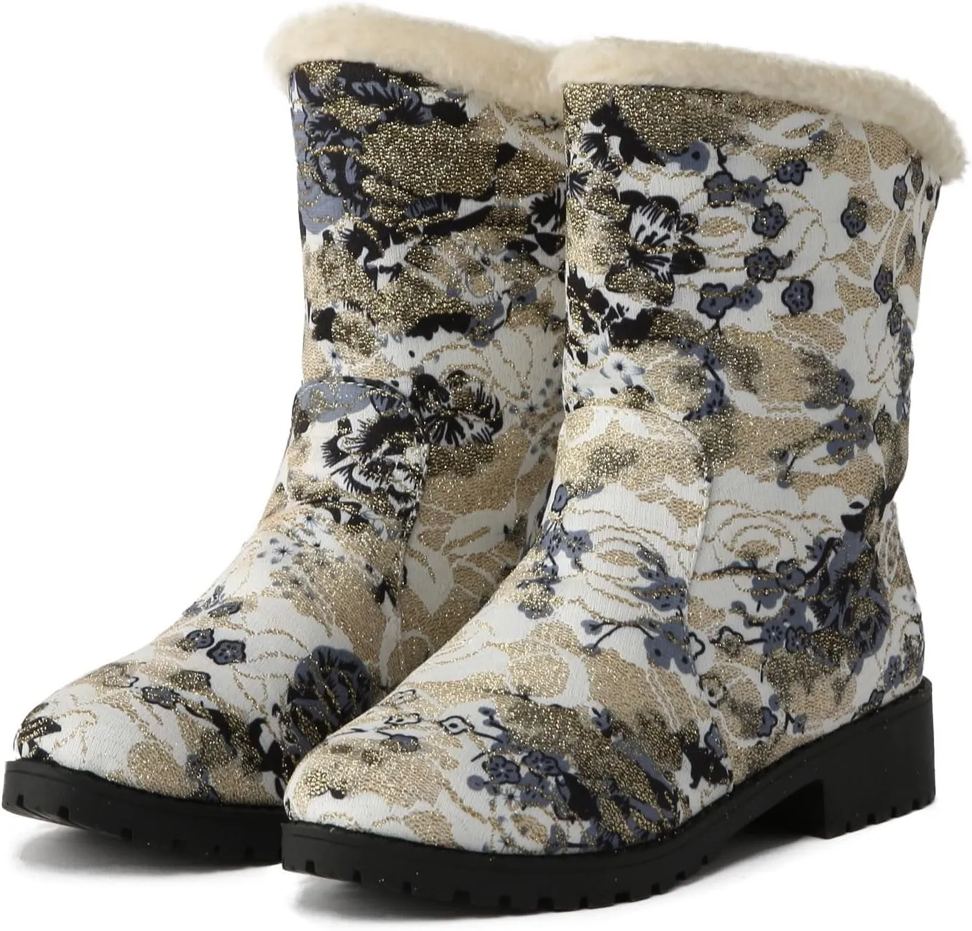 Trendy Printed Warm Boots for Women Fleece Lined Mid Calf Cold Proof Boots Slip On Winter Womens Snow Boots