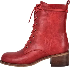 VERISSON Square Toe Low Block Heeled Combat Boots Zip up Chunky Heels Fashion Booties