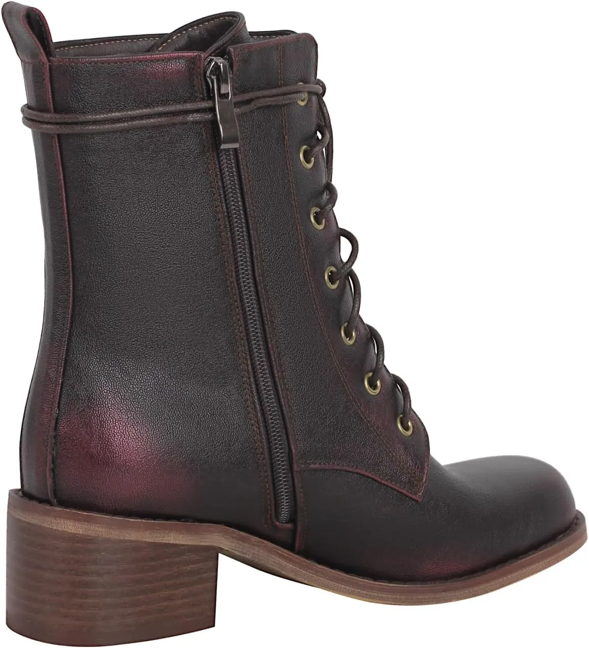 VERISSON Square Toe Low Block Heeled Combat Boots Zip up Chunky Heels Fashion Booties