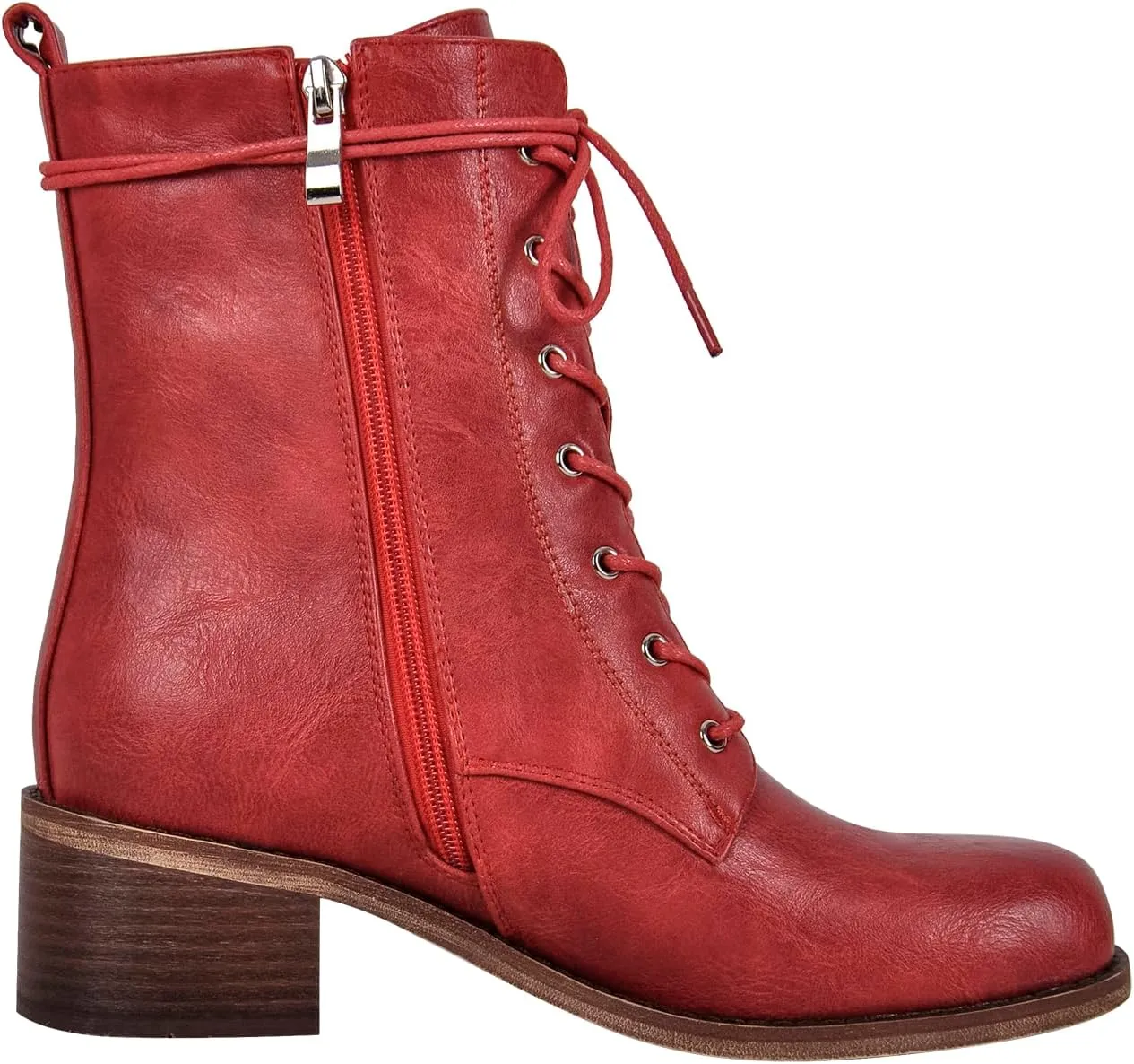 VERISSON Square Toe Low Block Heeled Combat Boots Zip up Chunky Heels Fashion Booties