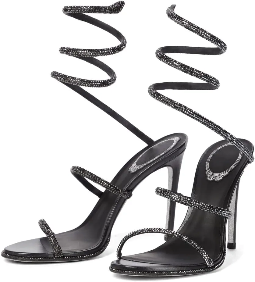 Vertundy Womens Rhinestone Heeled Sandals - Gladiator Open Round Toe Stiletto High Heels Crystal Ankle Straps Dress Shoes for Party Wedding