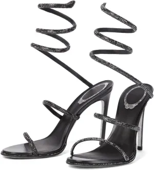 Vertundy Womens Rhinestone Heeled Sandals - Gladiator Open Round Toe Stiletto High Heels Crystal Ankle Straps Dress Shoes for Party Wedding