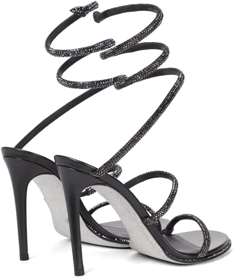 Vertundy Womens Rhinestone Heeled Sandals - Gladiator Open Round Toe Stiletto High Heels Crystal Ankle Straps Dress Shoes for Party Wedding