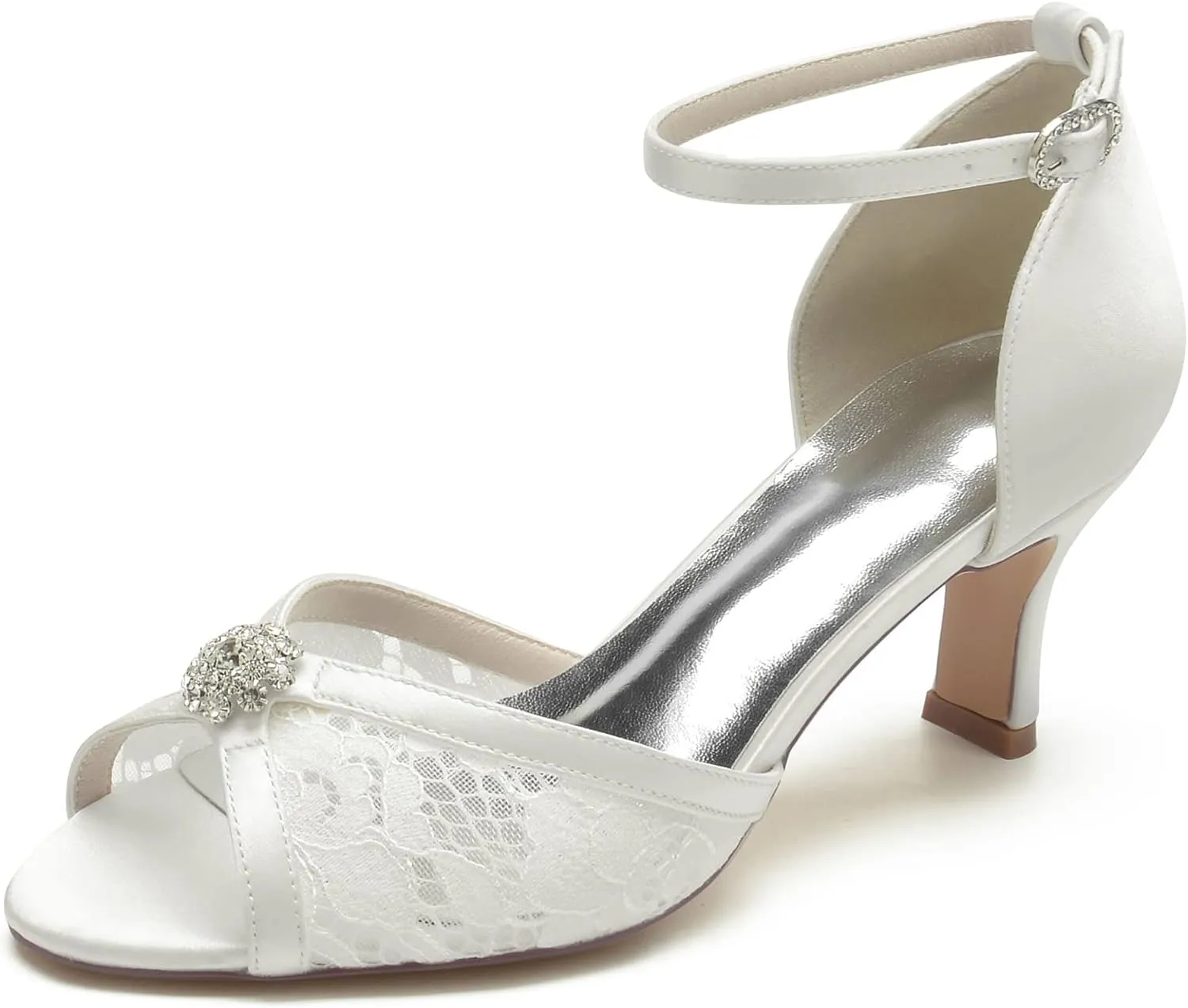 Wedding Bridal Shoes Women's Low Heel Pump Sandals Lace Pumps Shoes Women Low Heel Prom Evening Cocktail Dress Heels Sandal 6.5Cm
