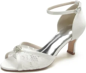 Wedding Bridal Shoes Women's Low Heel Pump Sandals Lace Pumps Shoes Women Low Heel Prom Evening Cocktail Dress Heels Sandal 6.5Cm