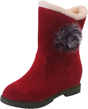 Winter Boots for Women Faux Fur Lined Slip On Mid Calf Chunky Heel Suede Ankle Boots Warm Comfy Snow Boots for Outdoor