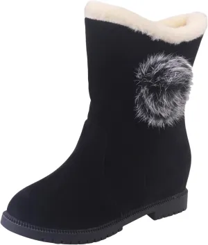 Winter Boots for Women Faux Fur Lined Slip On Mid Calf Chunky Heel Suede Ankle Boots Warm Comfy Snow Boots for Outdoor