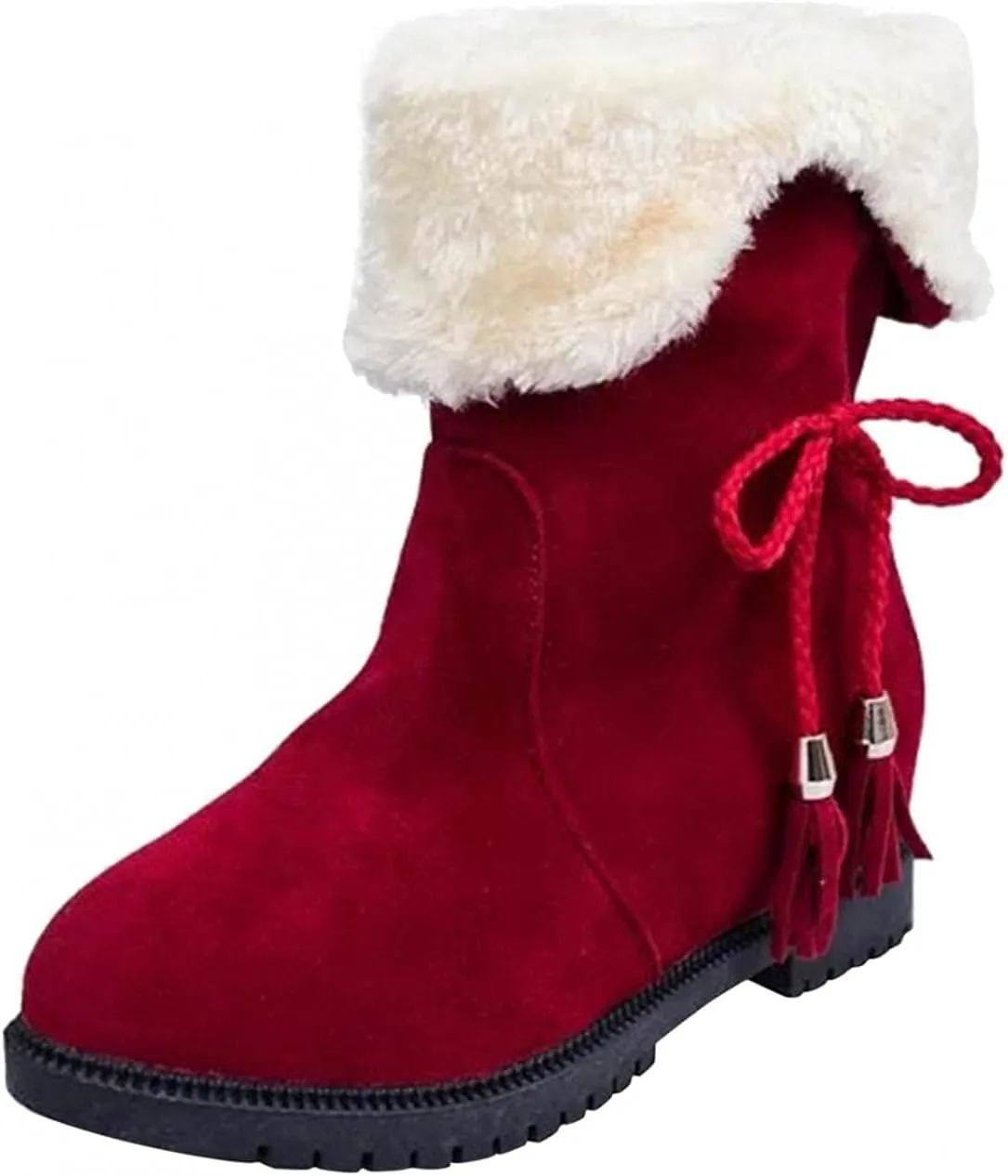 Winter Snow Boots For Women Fleece Lined Suede Round Toe Low Heels Ankle Booties Non Slip Plush Fur Lining Mid Calf Boots