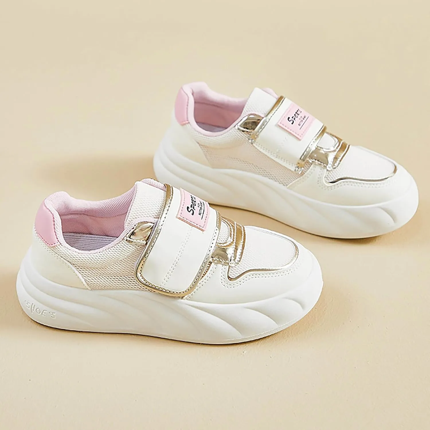 Women' White Chunky Fashion Sneakers with Hook Loop Breathable Lightweight Round Toe Platform Walking Shoes Casual Comfortable Non-Slip Dad Shoes Running Shoes