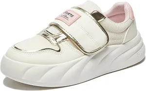 Women' White Chunky Fashion Sneakers with Hook Loop Breathable Lightweight Round Toe Platform Walking Shoes Casual Comfortable Non-Slip Dad Shoes Running Shoes