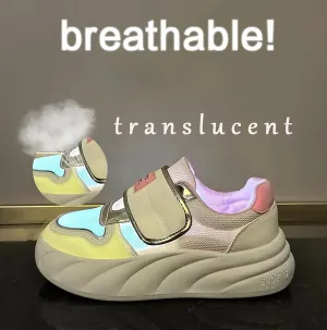 Women' White Chunky Fashion Sneakers with Hook Loop Breathable Lightweight Round Toe Platform Walking Shoes Casual Comfortable Non-Slip Dad Shoes Running Shoes