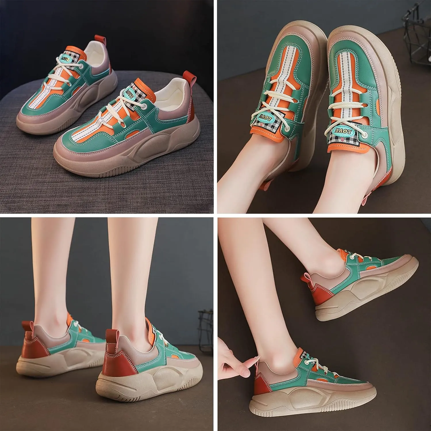 Women Y2K Colorful Sneakers Dad Shoes Casual Stylish Retro Comfort Non Slip Lightweight Colorblock Platform Sneakers Walking Shoes