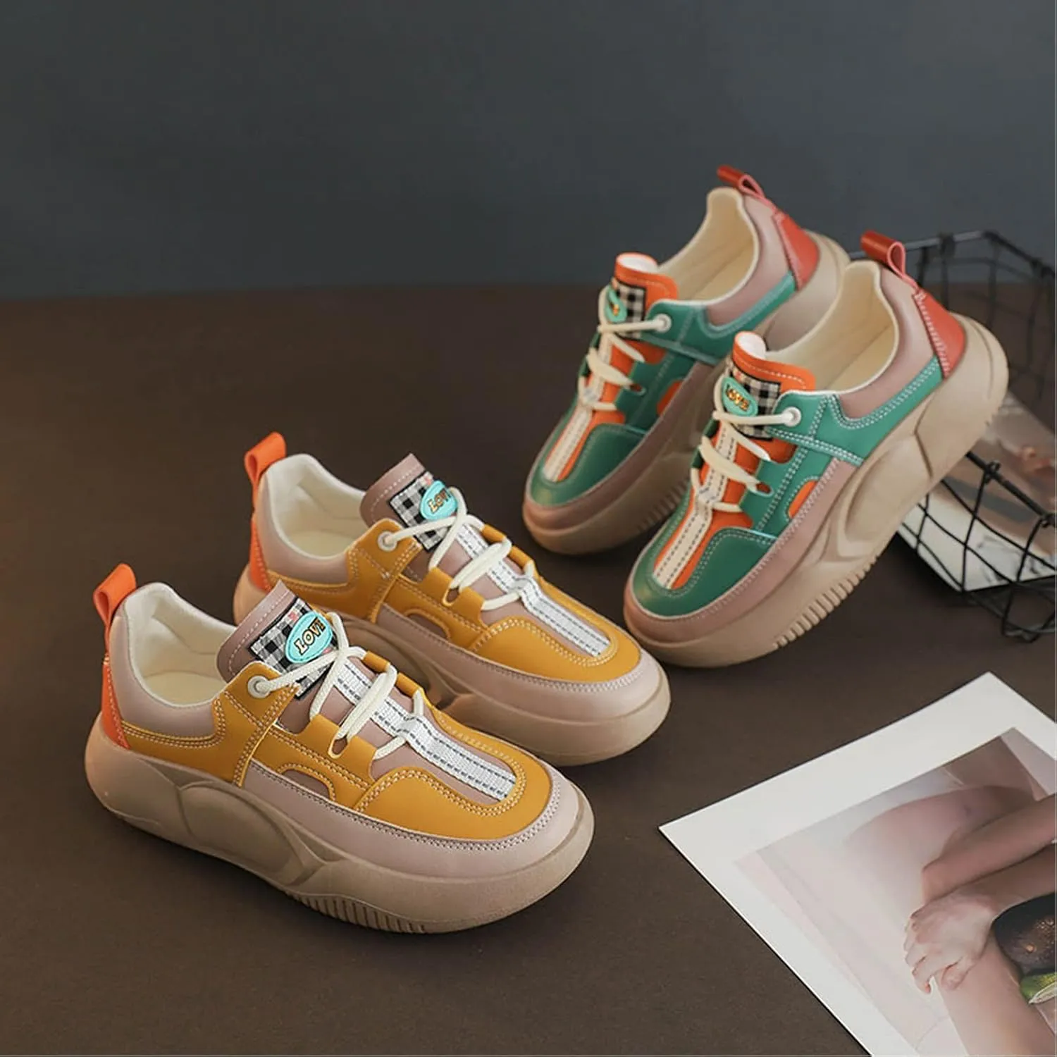 Women Y2K Colorful Sneakers Dad Shoes Casual Stylish Retro Comfort Non Slip Lightweight Colorblock Platform Sneakers Walking Shoes