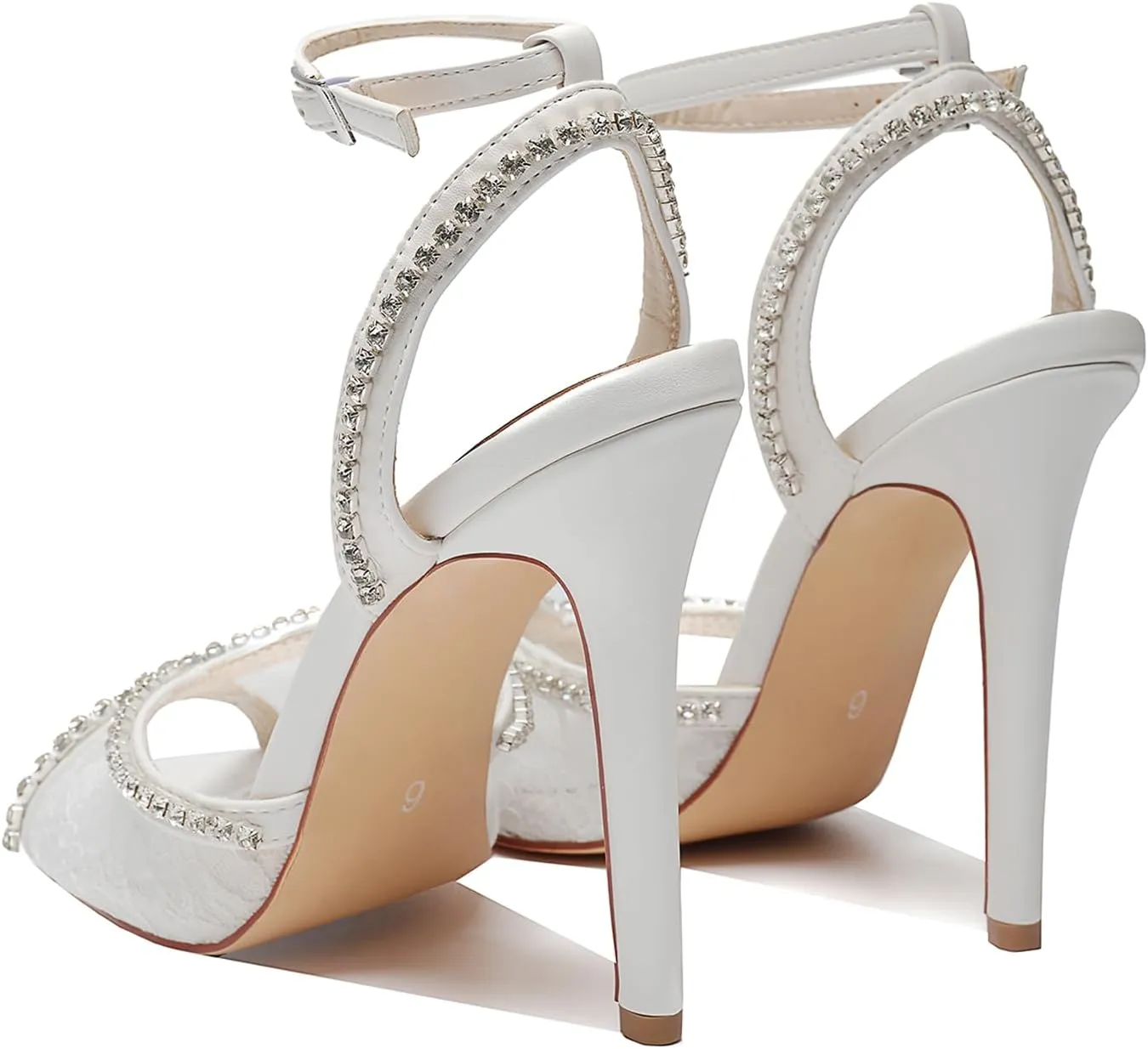 Womens 4.3" Stiletto Open Toe Sandals Rhinestone & Lace Ankle Strap Nightclub Party Wedding Shoes