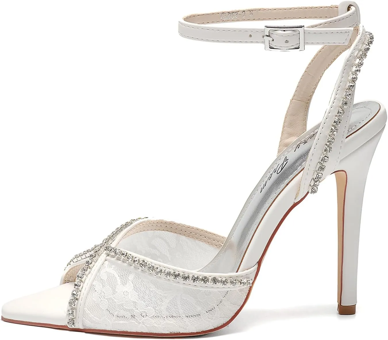 Womens 4.3" Stiletto Open Toe Sandals Rhinestone & Lace Ankle Strap Nightclub Party Wedding Shoes