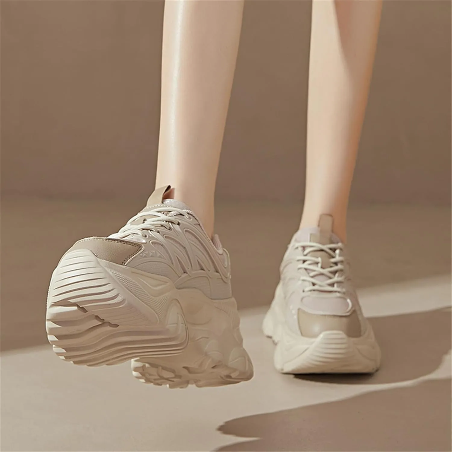 Women's Breathable Mesh Platform Sneakers Fashion Lace Up Height Increasing Chunky Shoes Casual Lightweight Outdoor Walking Dad Shoes