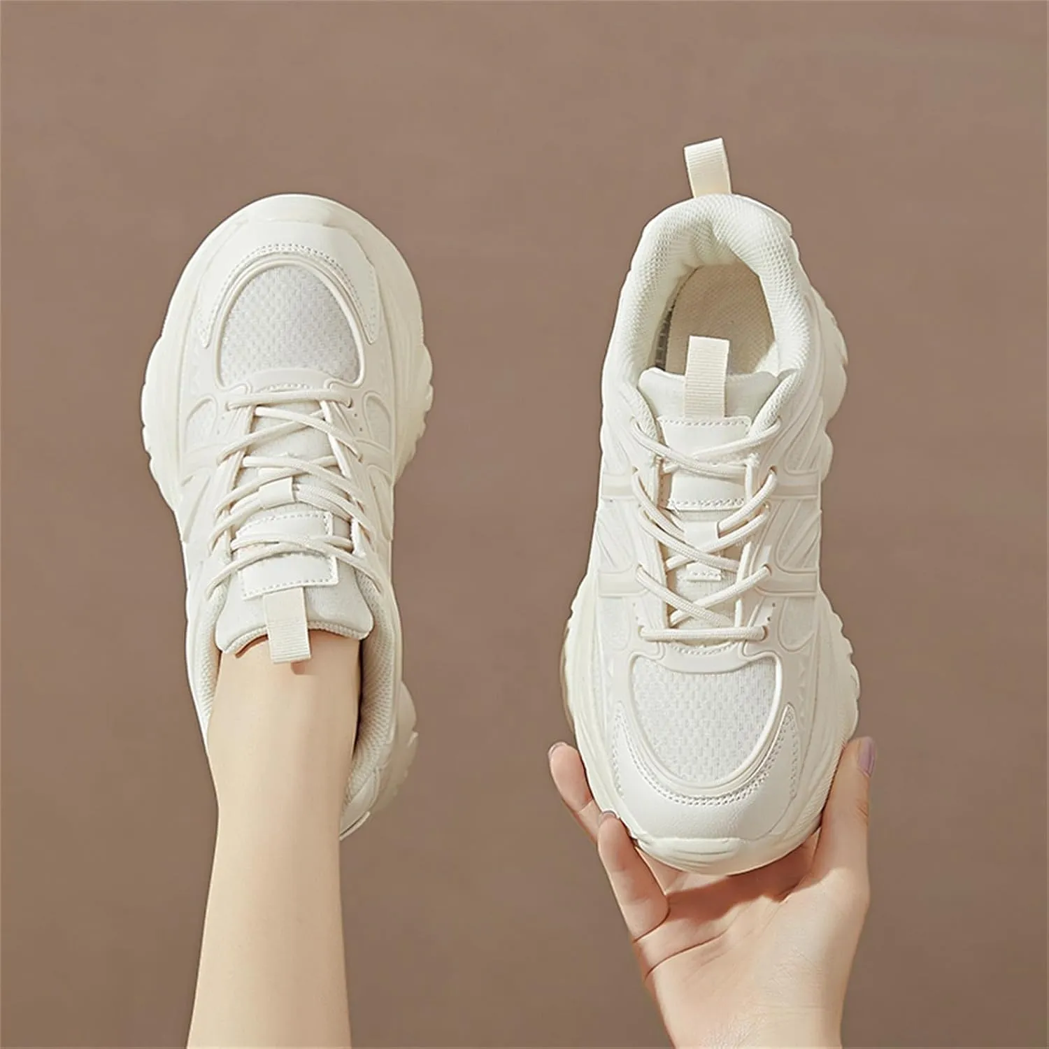 Women's Breathable Mesh Platform Sneakers Fashion Lace Up Height Increasing Chunky Shoes Casual Lightweight Outdoor Walking Dad Shoes