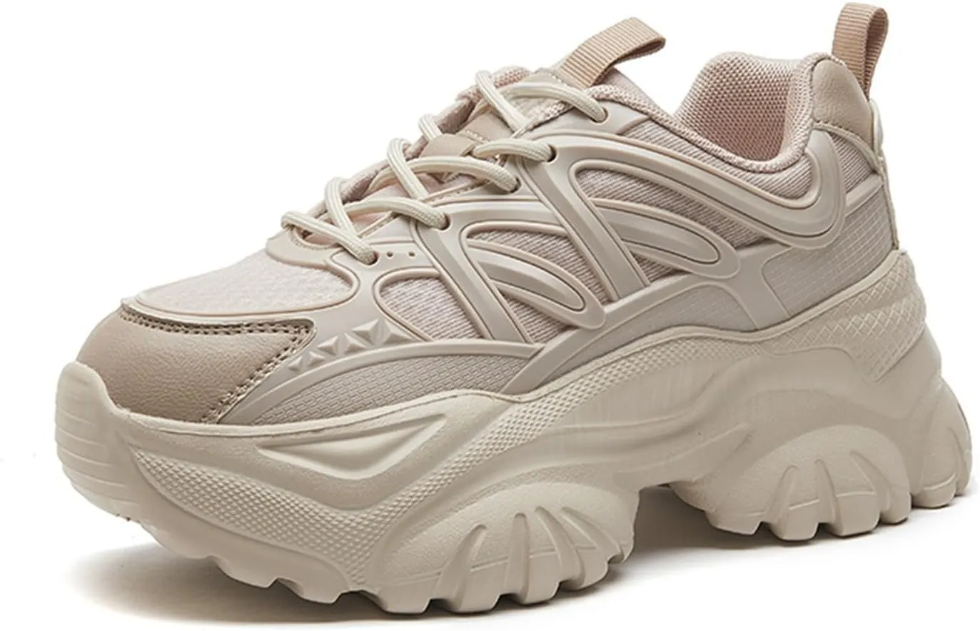 Women's Breathable Mesh Platform Sneakers Fashion Lace Up Height Increasing Chunky Shoes Casual Lightweight Outdoor Walking Dad Shoes