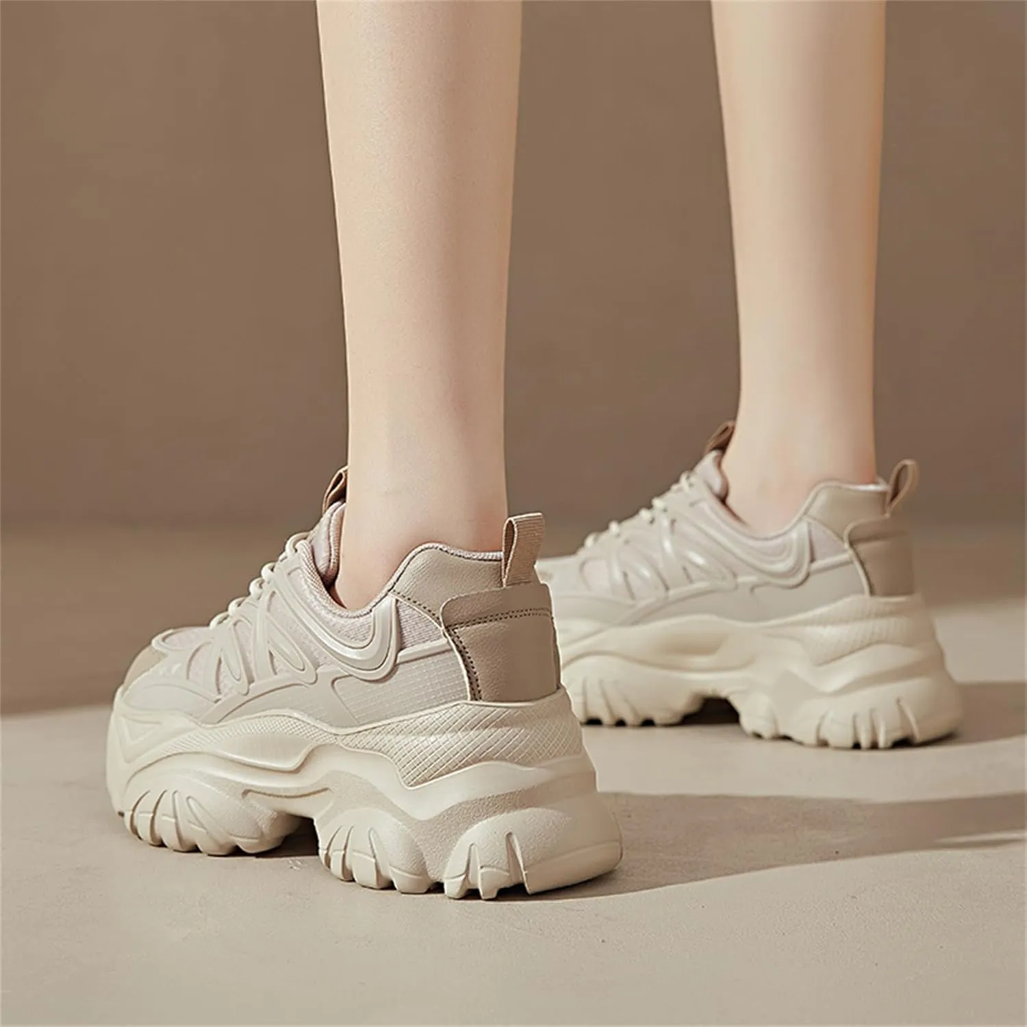 Women's Breathable Mesh Platform Sneakers Fashion Lace Up Height Increasing Chunky Shoes Casual Lightweight Outdoor Walking Dad Shoes