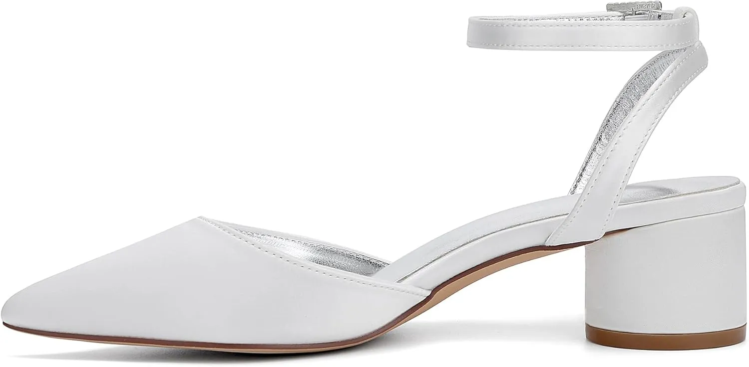 Women's Chunky Block Heels for Women Closed Toe Wedding Shoes for Bride Dressy Pumps Shoes