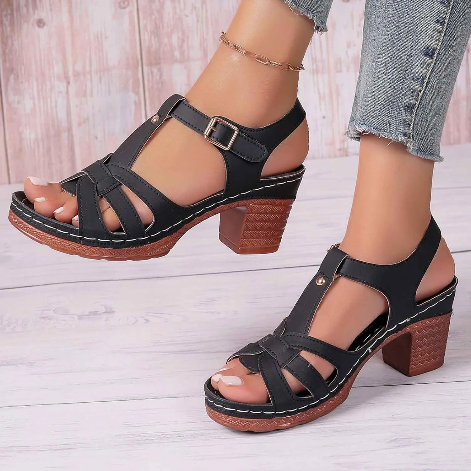 Women's Chunky Heel Sandals 2025 Trendy Open Toe Comfortable Slip On Casual Dressy Wedge Shoes for Spring Summer