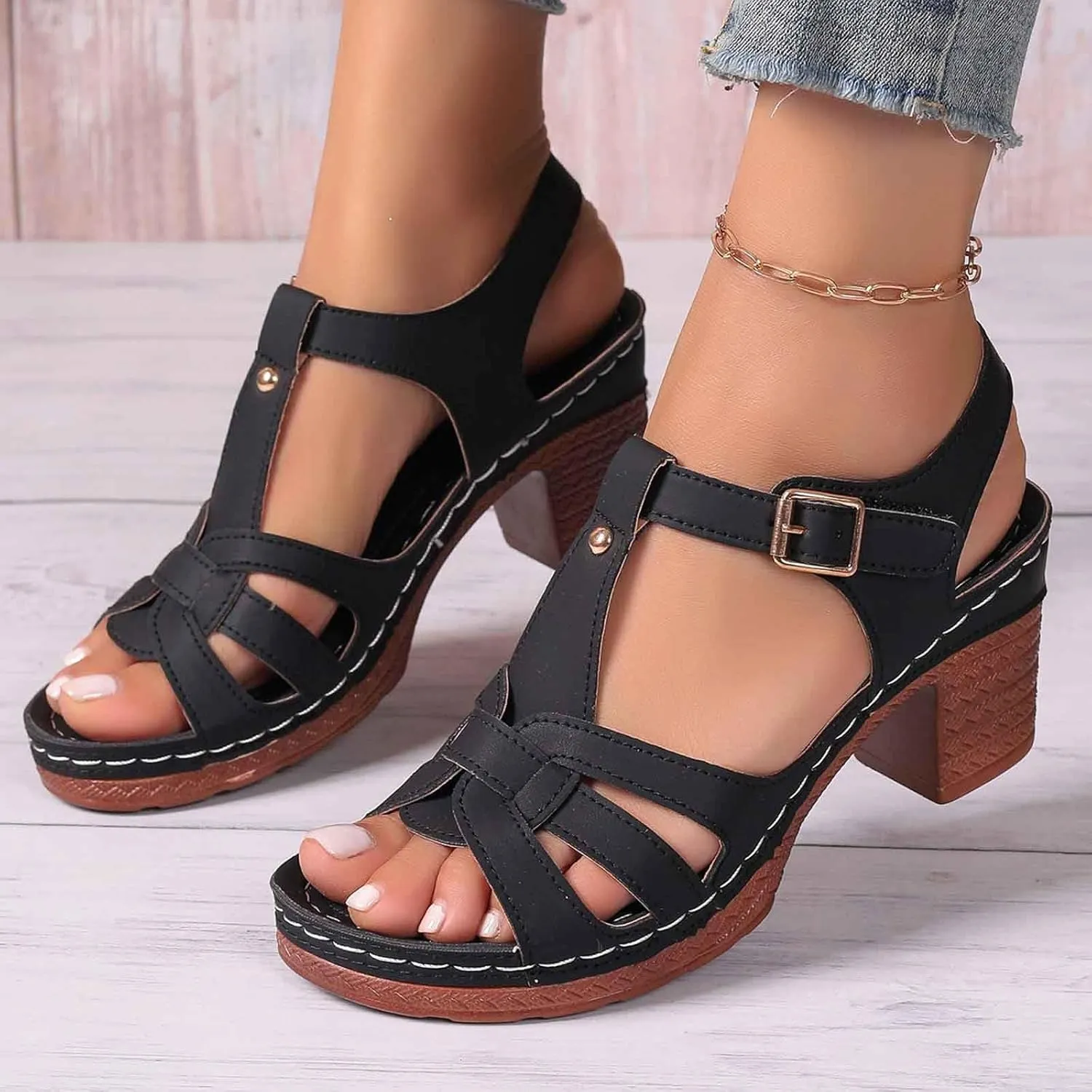 Women's Chunky Heel Sandals 2025 Trendy Open Toe Comfortable Slip On Casual Dressy Wedge Shoes for Spring Summer