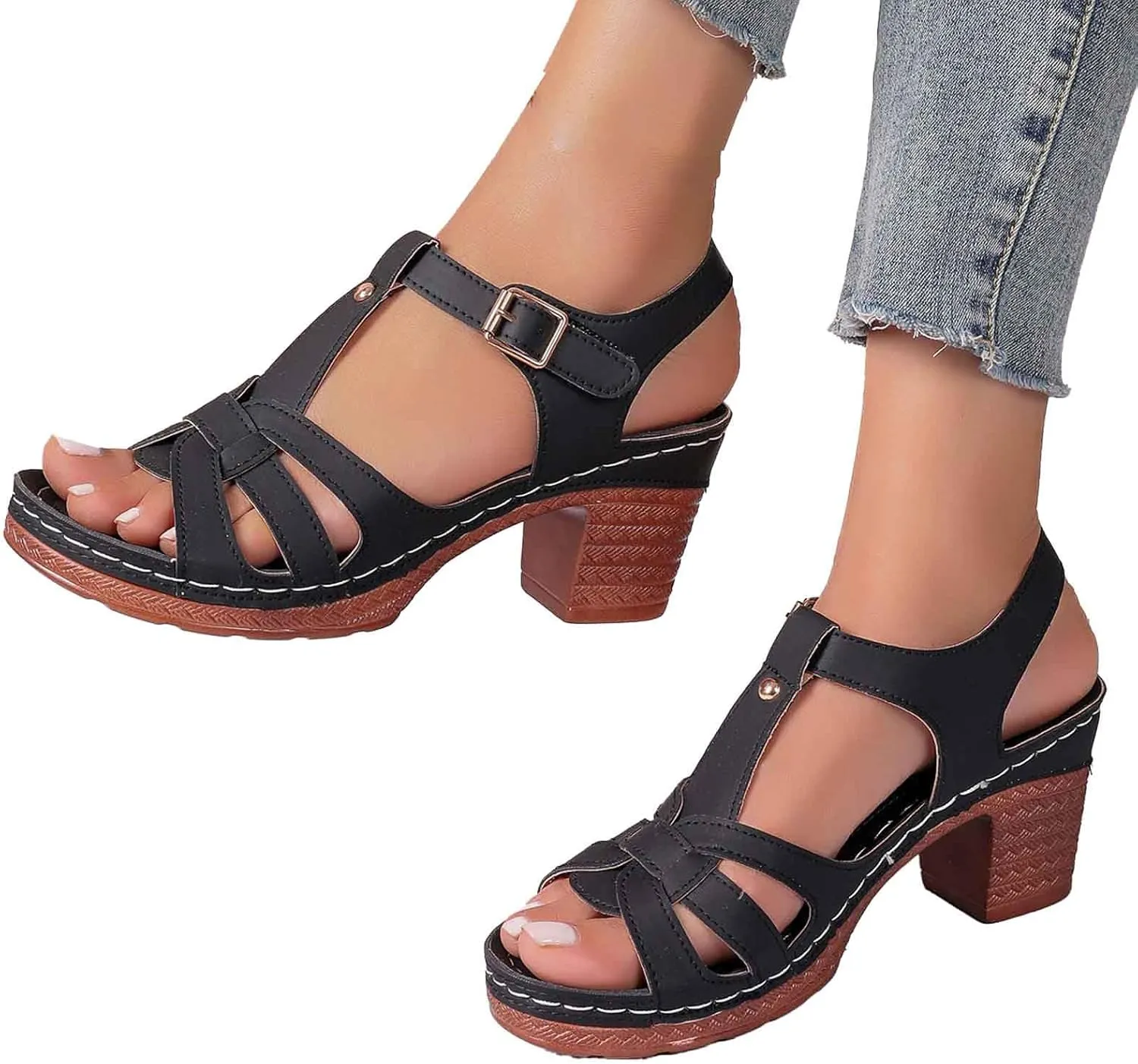 Women's Chunky Heel Sandals 2025 Trendy Open Toe Comfortable Slip On Casual Dressy Wedge Shoes for Spring Summer