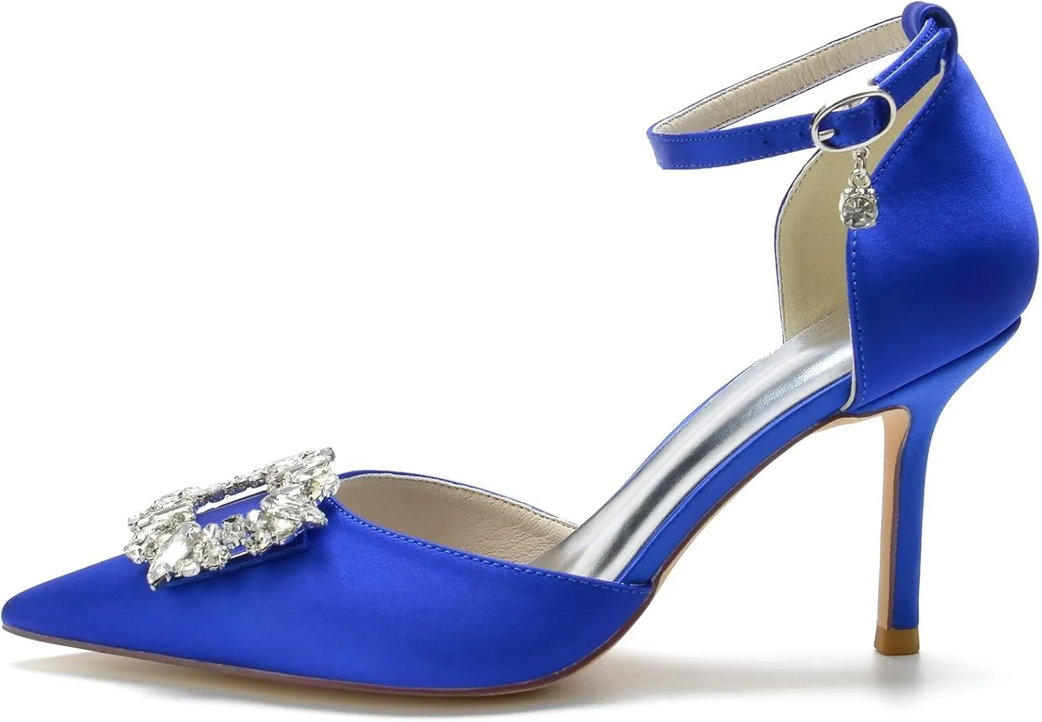 Women's Closed Toe Rhinstone Brooch Wedding Low Heel Bridal Shoes for Women Satin Dress Pumps