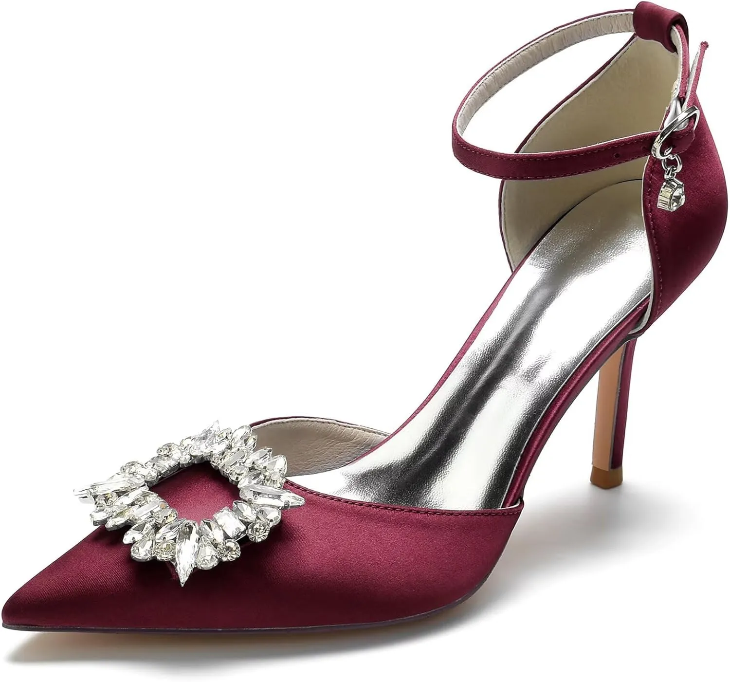 Women's Closed Toe Rhinstone Brooch Wedding Low Heel Bridal Shoes for Women Satin Dress Pumps