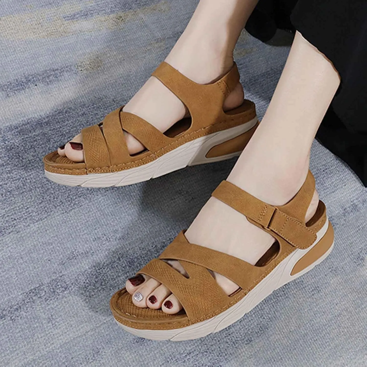 Women's Comfortable Open Toe Thick Sole Sandals for Casual Wear Summer Beach Walking Vacation Outfits