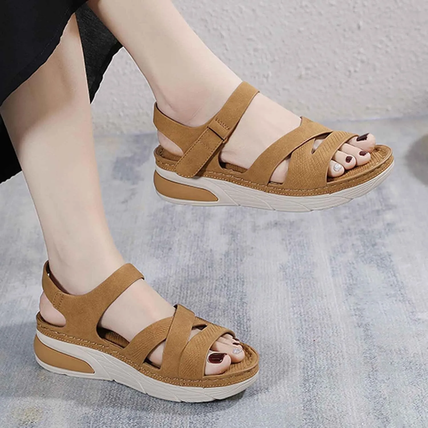 Women's Comfortable Open Toe Thick Sole Sandals for Casual Wear Summer Beach Walking Vacation Outfits