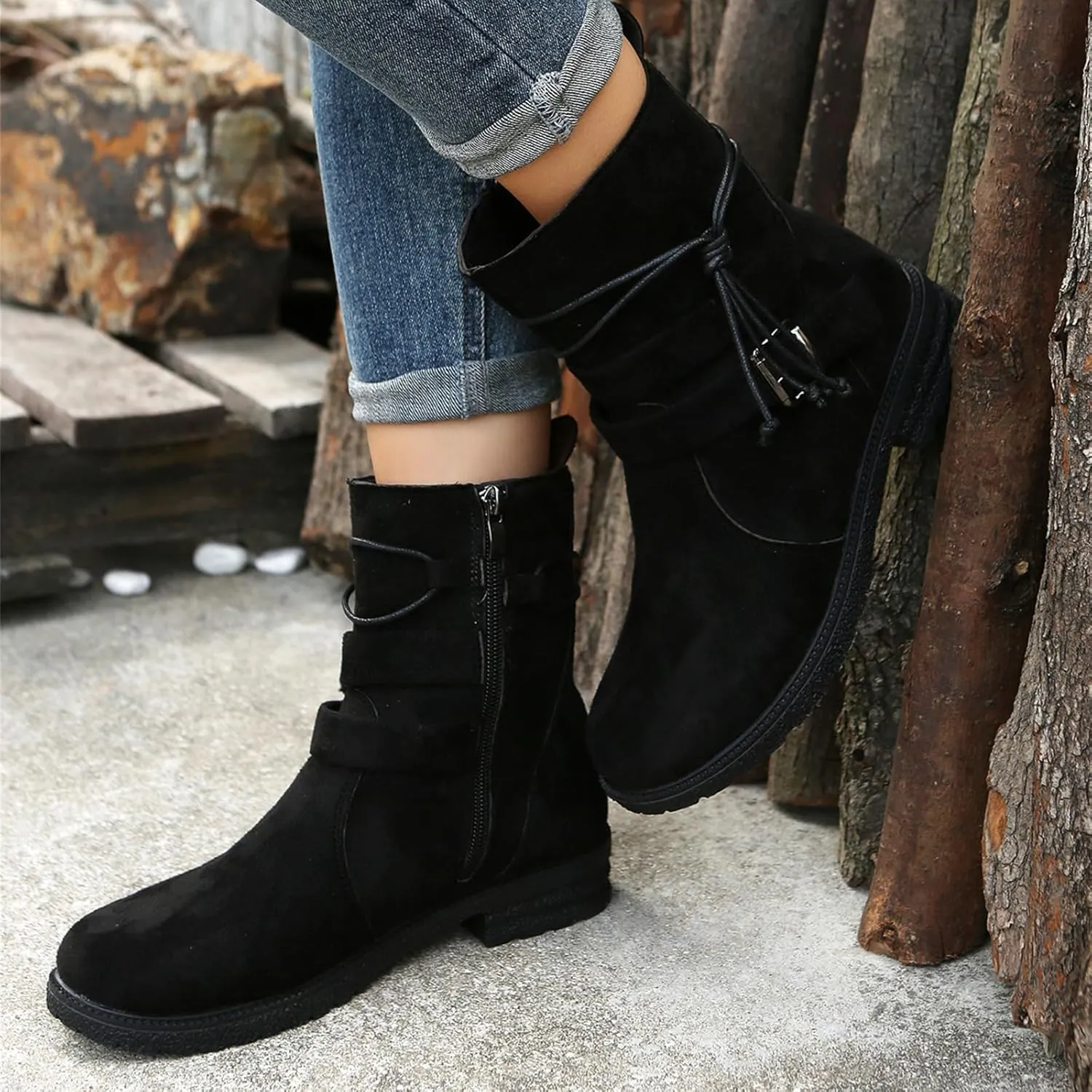 Womens Dress Bo_ots Low He_el Comfortable Combat bo_ots Mid-Calf Military Winter bo_ot Motorcycle Biker Ankle bo_oties