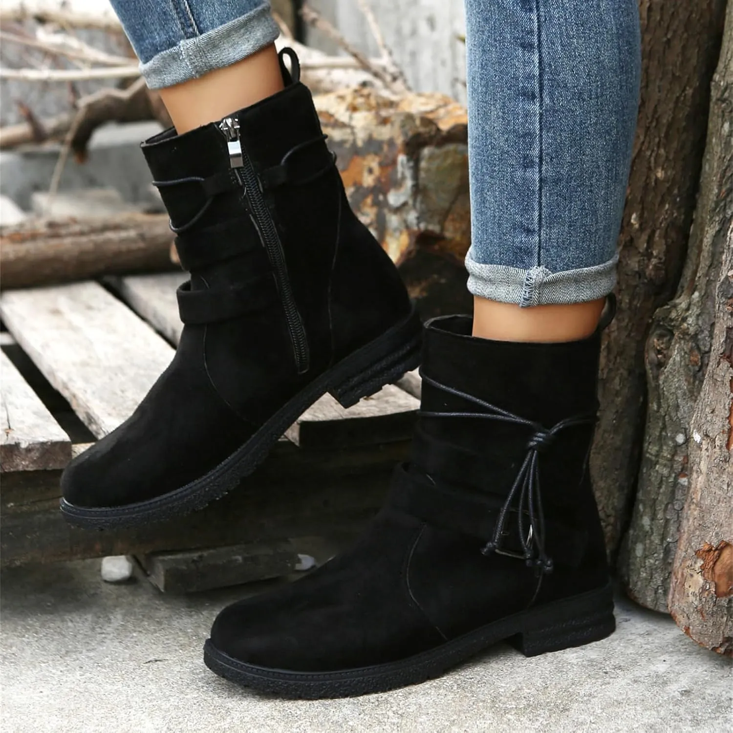 Womens Dress Bo_ots Low He_el Comfortable Combat bo_ots Mid-Calf Military Winter bo_ot Motorcycle Biker Ankle bo_oties