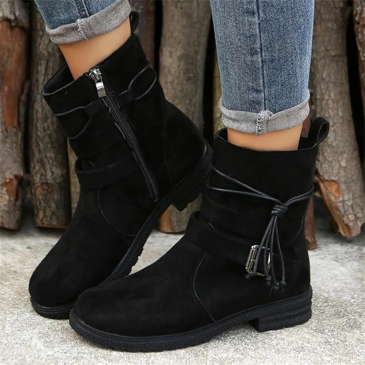 Womens Dress Bo_ots Low He_el Comfortable Combat bo_ots Mid-Calf Military Winter bo_ot Motorcycle Biker Ankle bo_oties