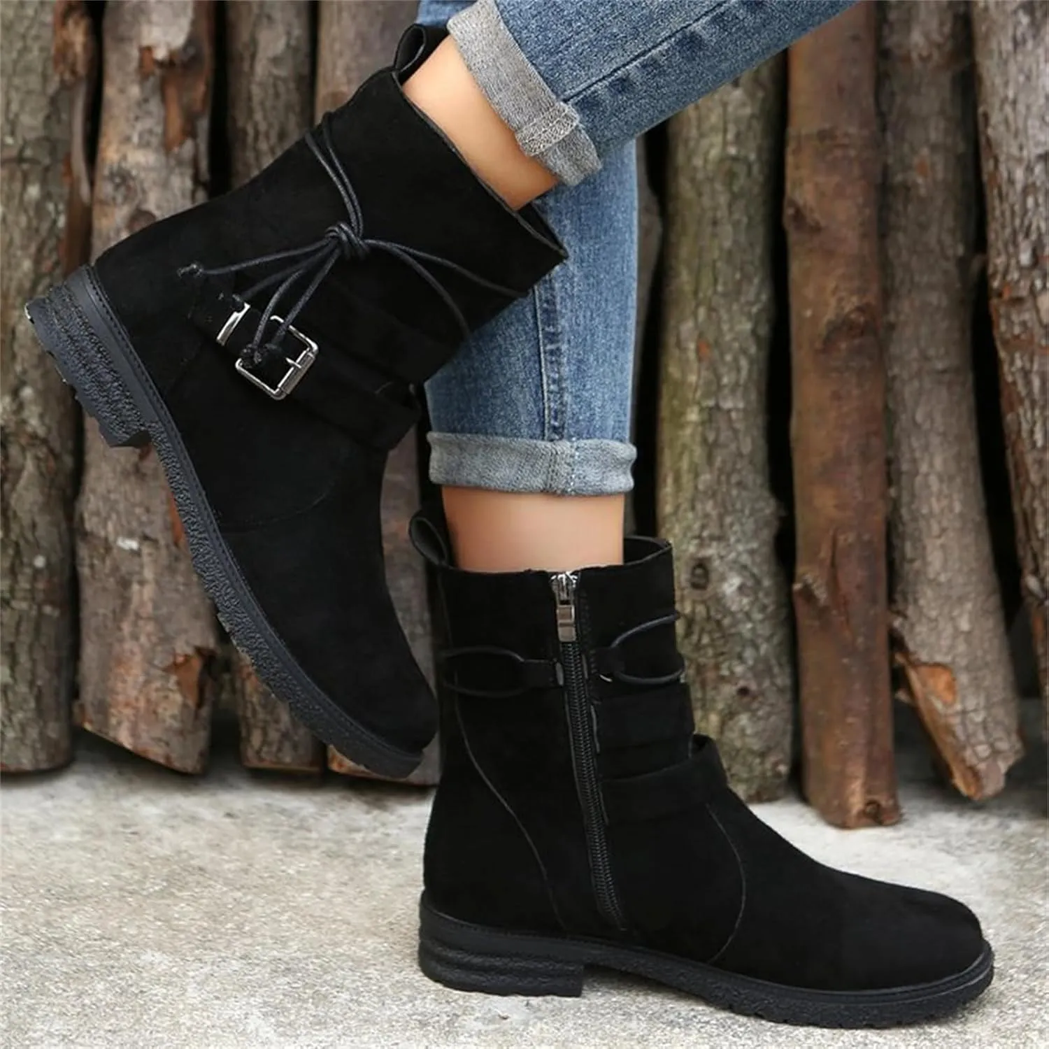 Womens Dress Bo_ots Low He_el Comfortable Combat bo_ots Mid-Calf Military Winter bo_ot Motorcycle Biker Ankle bo_oties