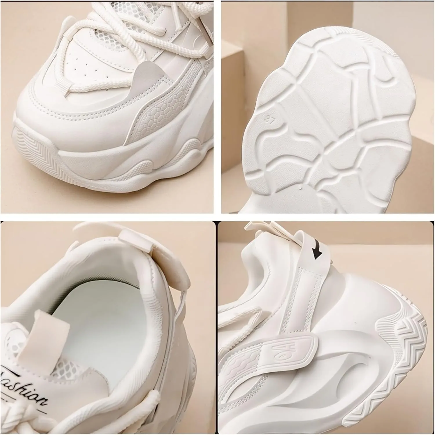 Womens Fashion Leather Chunky Platform Lace Up Height Increase Sneakers Casual Non-Slip Round Toe Running Gym Walking Dad Shoes