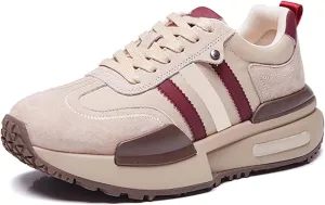 Women's Fashion Platform Sneakers - Retro Colorblock Oxford Trainers for Casual Wear - Lace-Up Dad Shoes for All Seasons,Apricot-37