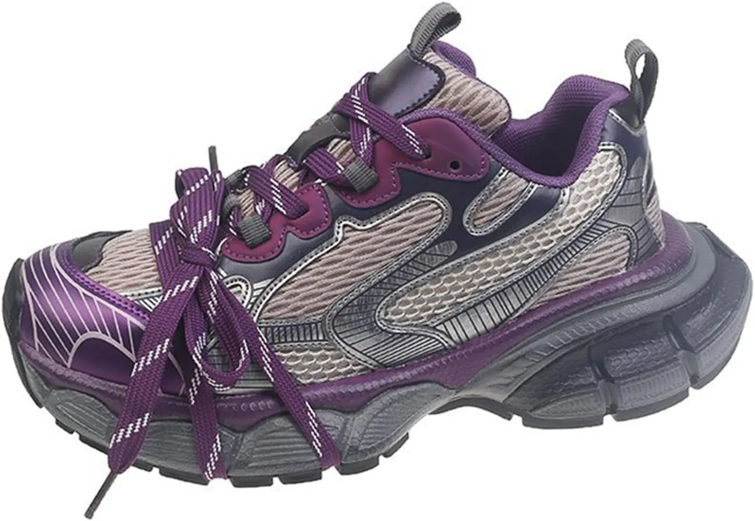 Women's Fashion Sneakers: Dirty Dad Shoes with Retro Casual Style, Breathable Oxford Knit, Thick Sole, Lace Up Trainers with Platform for Couple,Purple-40