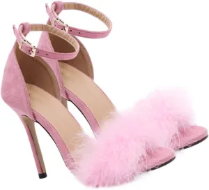 Womens Fluffy Feather High Heels Sandals Open Toe Sumer Pumps