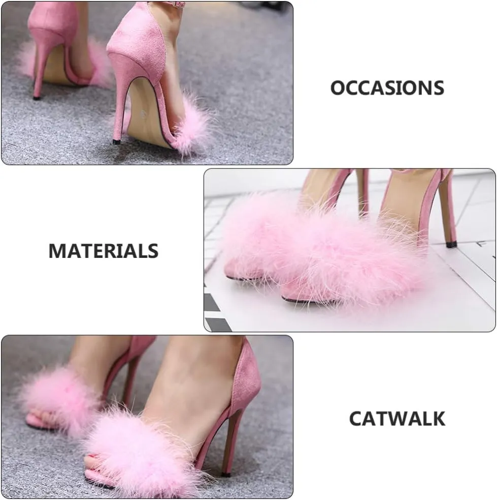 Womens Fluffy Feather High Heels Sandals Open Toe Sumer Pumps